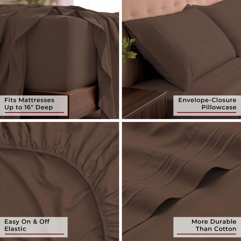 Mellanni California King Sheets Set - 4 PC Iconic Collection Bedding - Hotel Luxury, Extra Soft, Cooling Bed Sheets - Wrinkle, Fade, Stain Resistant (Cal King, Brown) - Image 5